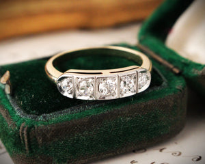 ANTIQUE ART DECO FIVE STONE .63ct  DIAMOND RING 14ct GOLD