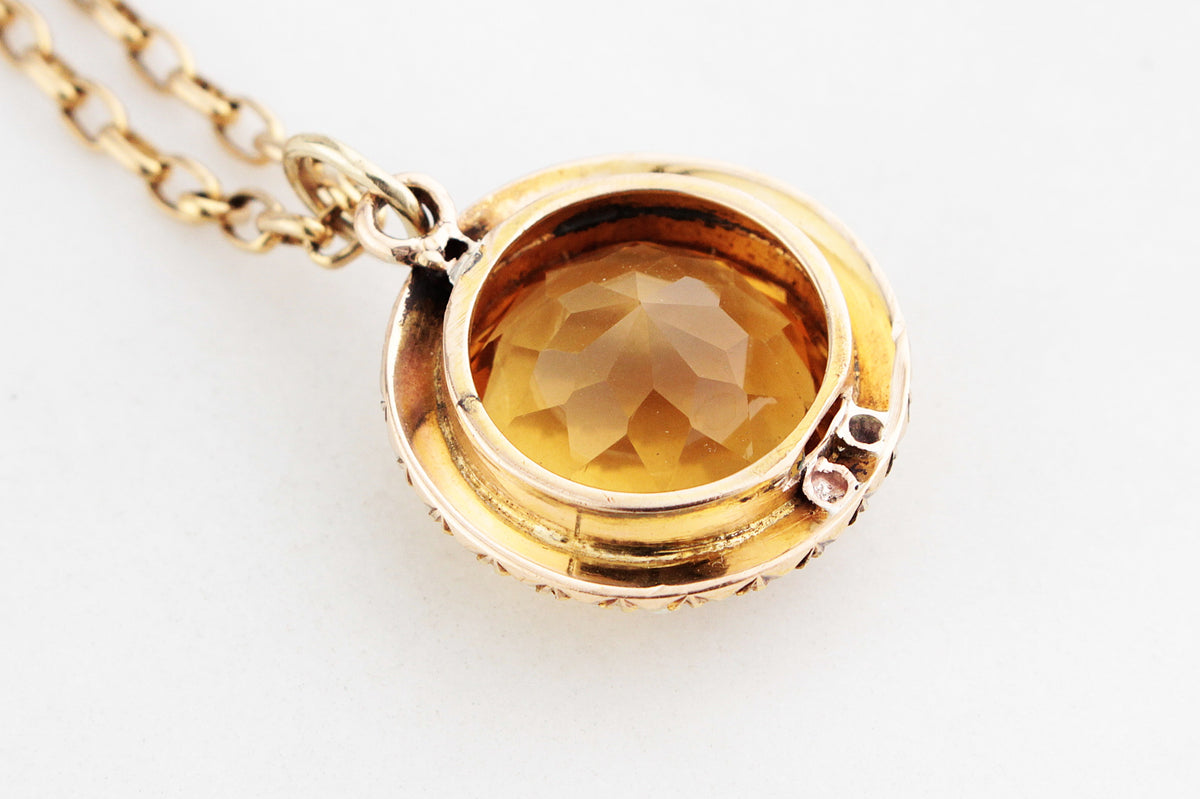 ANTIQUE EDWARDIAN CITRINE &amp; PEARL PENDANT 9ct GOLD