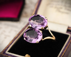 ANTIQUE DOUBLE ROSE de FRANCE AMETHYST RING 9ct GOLD