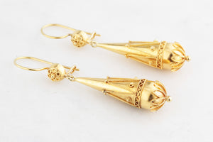 ANTIQUE VICTORIAN CANNETILLE PENDELOQUE EARRINGS 15ct GOLD