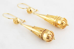 ANTIQUE VICTORIAN CANNETILLE PENDELOQUE EARRINGS 15ct GOLD