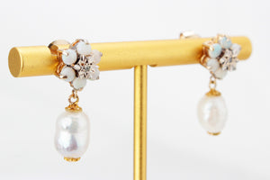 BESPOKE VINTAGE OPAL, DIAMOND & PEARL EARRINGS 9ct GOLD