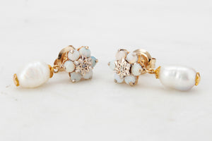 BESPOKE VINTAGE OPAL, DIAMOND & PEARL EARRINGS 9ct GOLD
