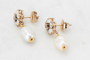 BESPOKE VINTAGE OPAL, DIAMOND & PEARL EARRINGS 9ct GOLD
