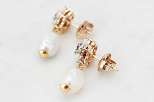 BESPOKE VINTAGE OPAL, DIAMOND & PEARL EARRINGS 9ct GOLD