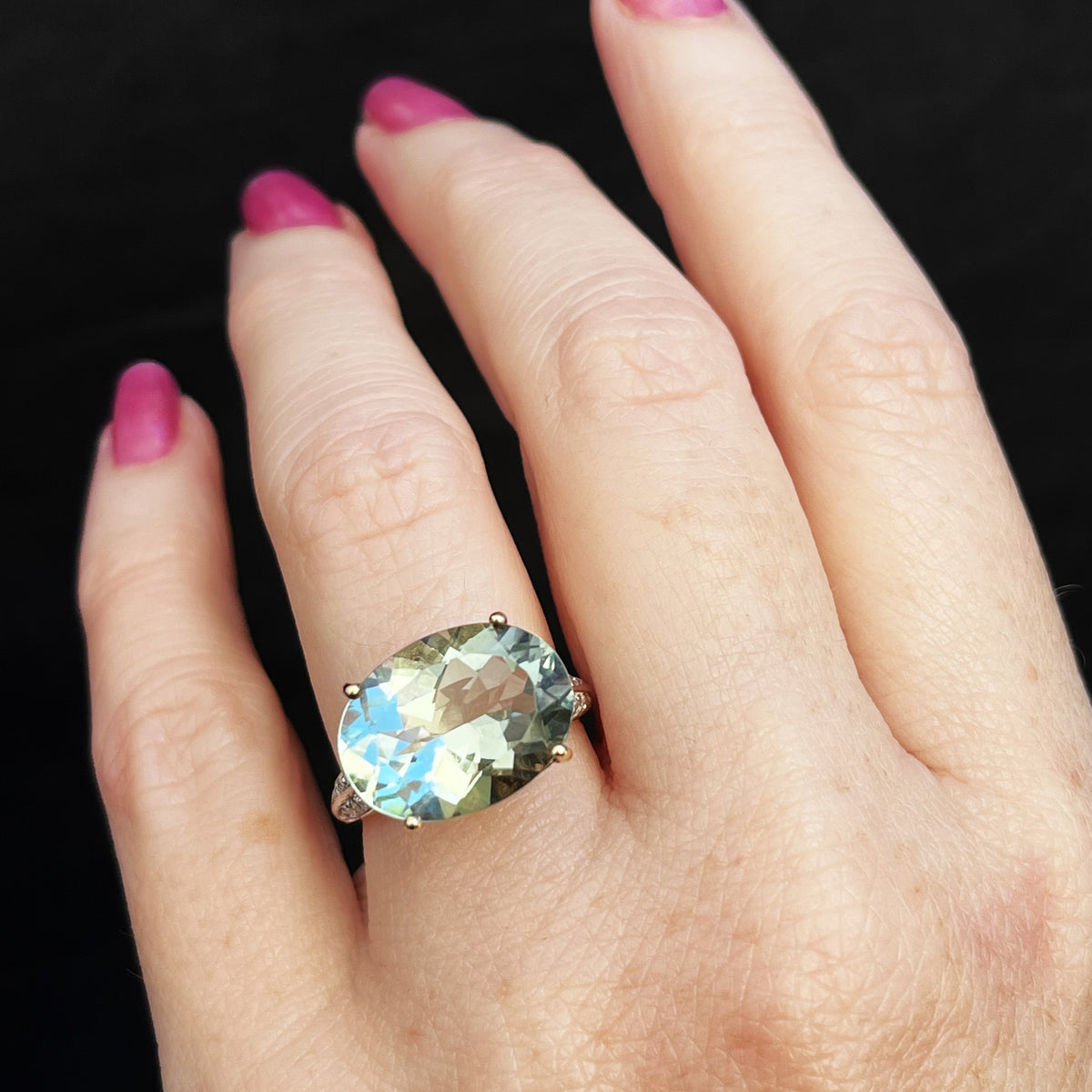 CONTEMPORARY 7.30ct PRASIOLITE &amp; DIAMOND RING 9ct GOLD