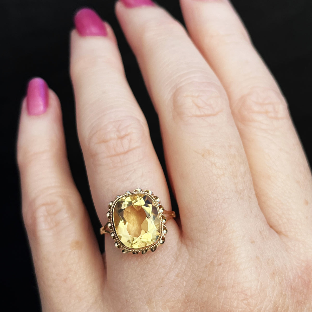 RETRO 1965 CITRINE COCKTAIL RING 9ct GOLD