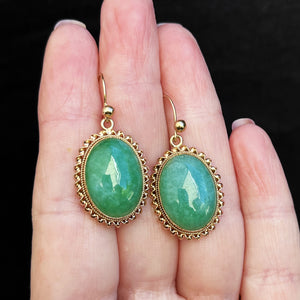 ANTIQUE EDWARDIAN c1915 AVENTURINE EARRINGS 9ct GOLD