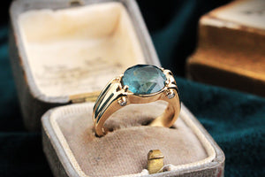 BESPOKE TEAL TOURMALINE & DIAMOND RING 9ct GOLD