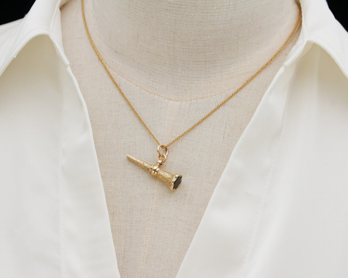 ANTIQUE EDWARDIAN BLOODSTONE WATCH WINDER FOB 15ct GOLD