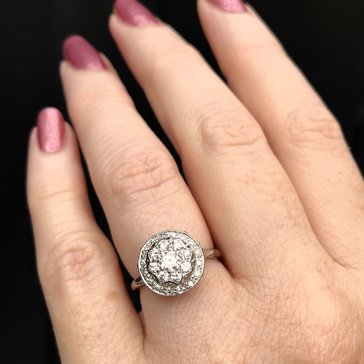 VINTAGE LATE DECO c1930/40’s .65ct DIAMOND RING 18ct WHITE GOLD & PALLADIUM