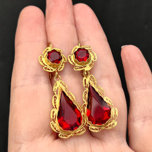 ANTIQUE GEORGIAN 1813 RED PASTE EARRINGS 18ct GOLD