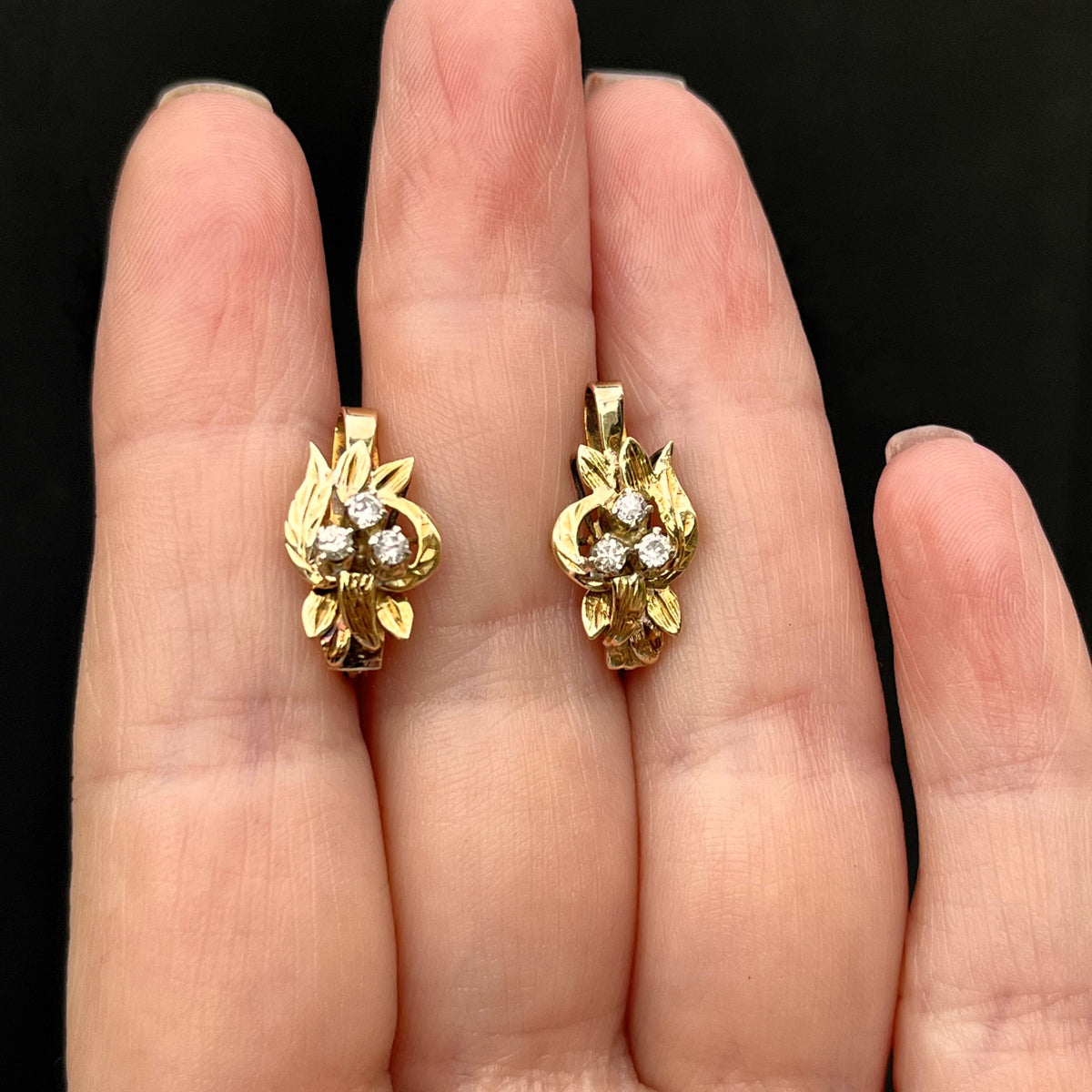 VINTAGE ESTATE c1940 DIAMOND EARRINGS 9ct GOLD