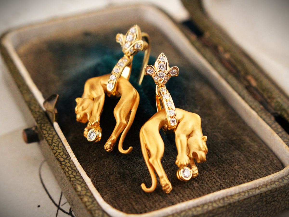 VINTAGE DIAMOND CHEETAH EARRINGS 18ct GOLD