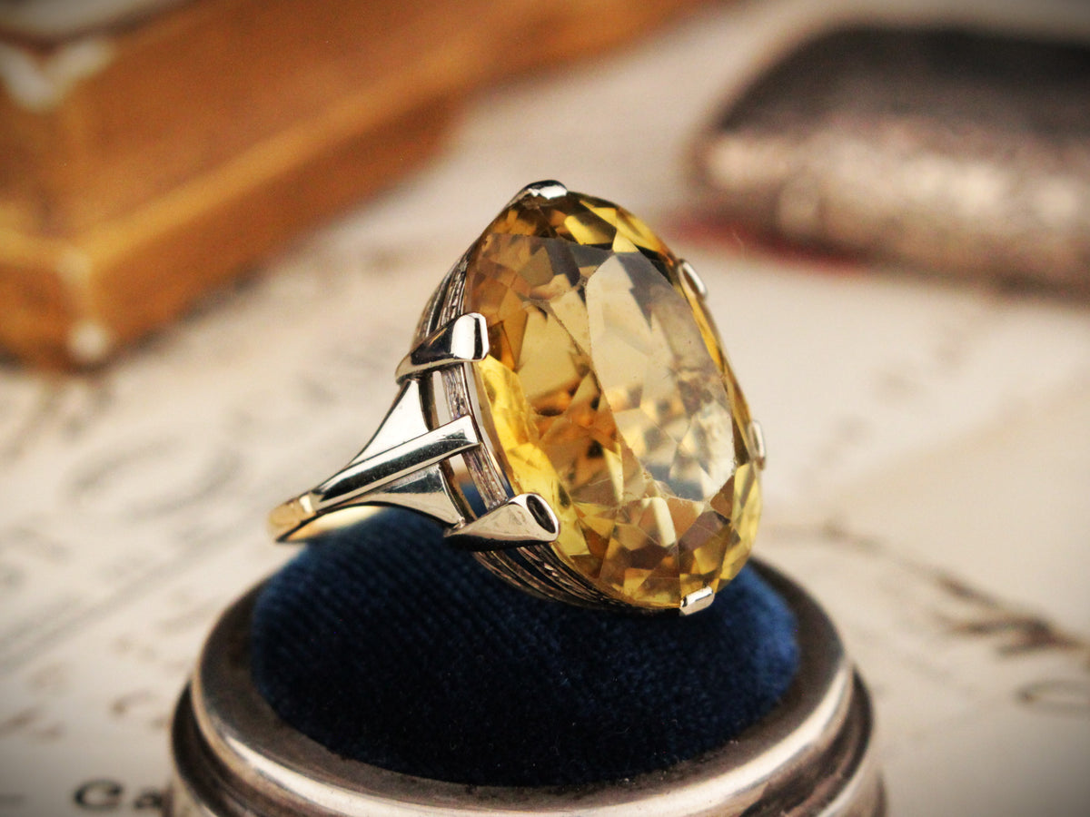 VINTAGE MID CENTURY 24.5ct CITRINE COCKTAIL RING 9ct GOLD