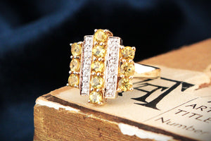 RETRO ART DECO INSPIRED CITRINE & DIAMOND RING 9ct GOLD
