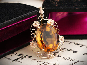 ANTIQUE ARTS & CRAFTS CITRINE PENDANT & CHAIN 9ct GOLD