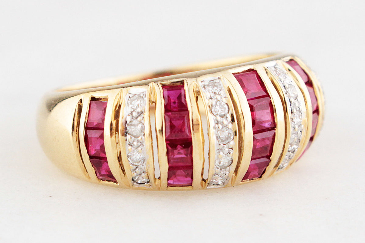 RUBY &amp; DIAMOND DOME RING 18ct GOLD