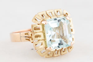 MID-CENTURY 3ct AQUAMARINE RING 9ct GOLD