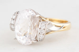 VINTAGE 7.90ct KUNZITE & DIAMOND RING 18ct GOLD