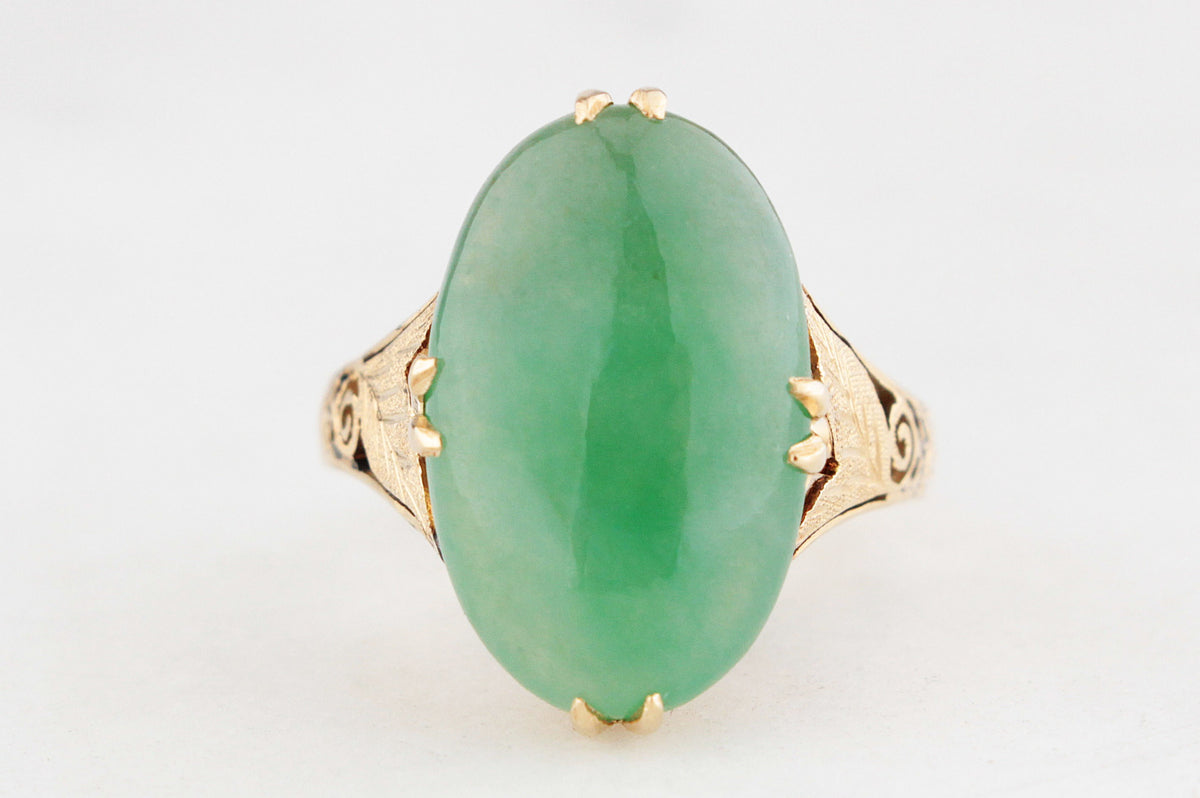 VINTAGE 1940’s JADE COCKTAIL RING 14ct GOLD