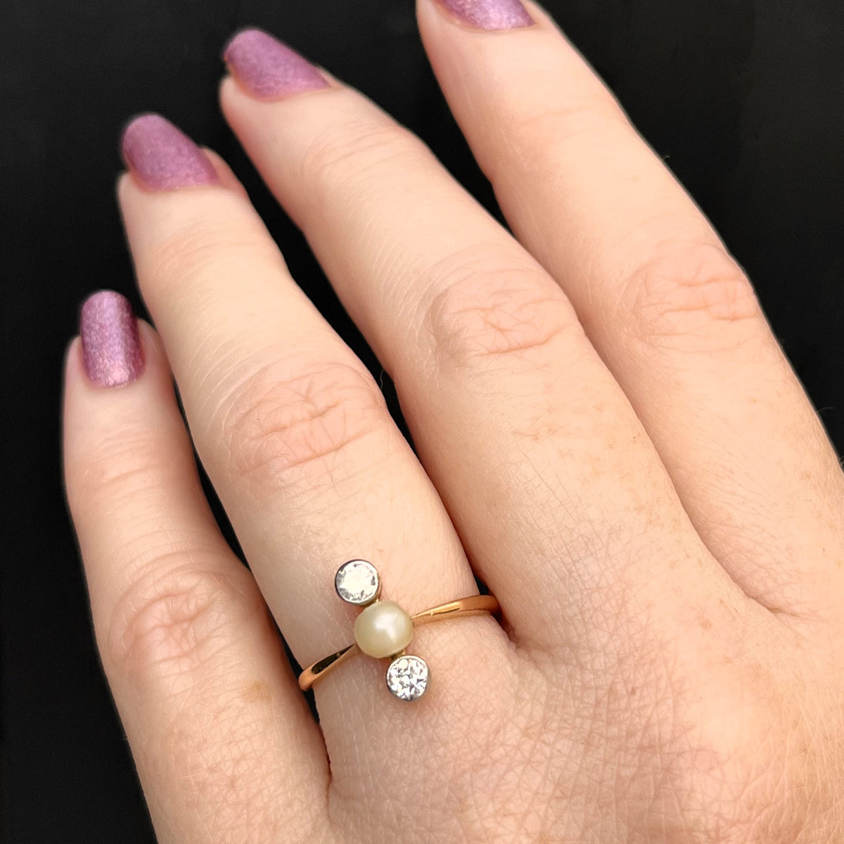 ANTIQUE AUSTRALIAN EDWARDIAN c1910 DIAMOND & PEARL RING 18ct ROSE GOLD