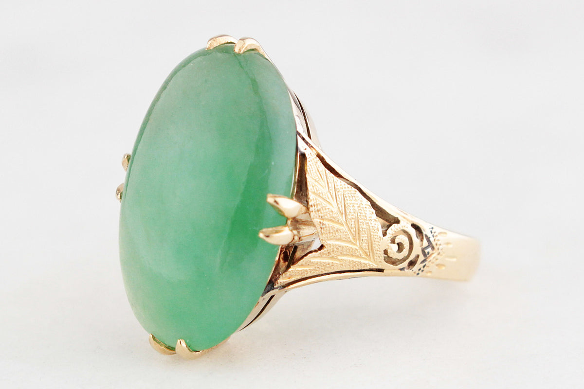 VINTAGE 1940’s JADE COCKTAIL RING 14ct GOLD