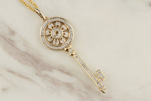 RETRO ESTATE DIAMOND KEY PENDANT 9ct YELLOW GOLD