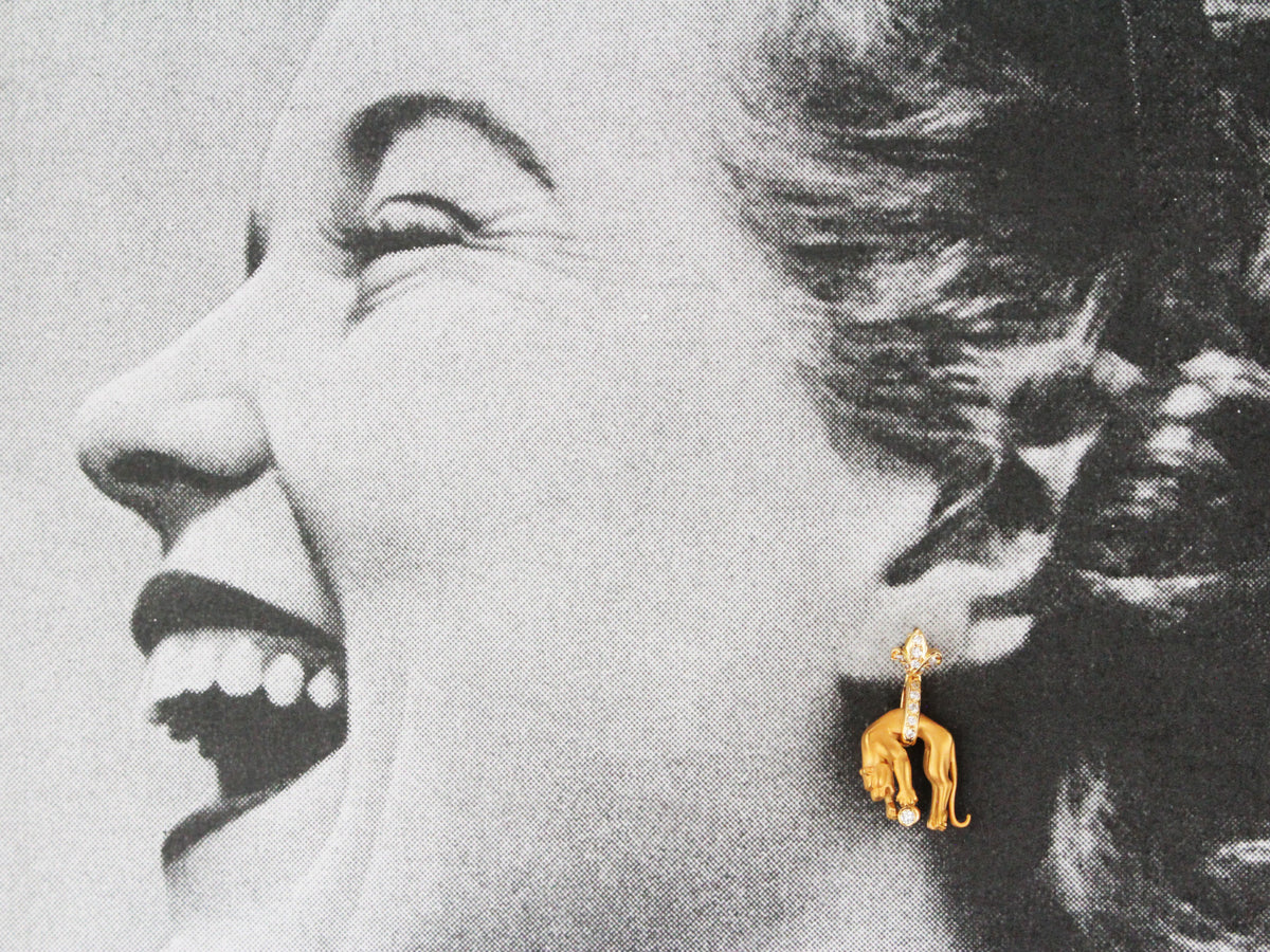 VINTAGE DIAMOND CHEETAH EARRINGS 18ct GOLD