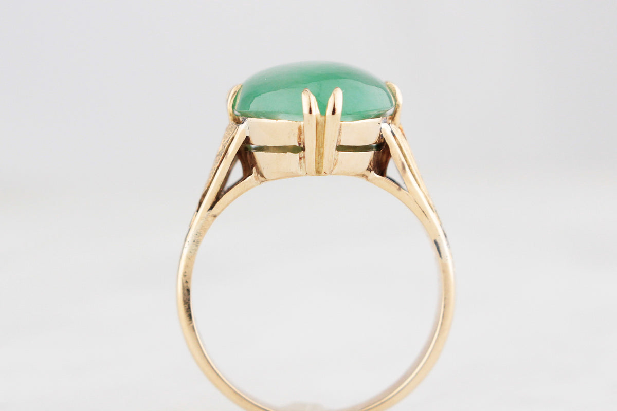 VINTAGE 1940’s JADE COCKTAIL RING 14ct GOLD