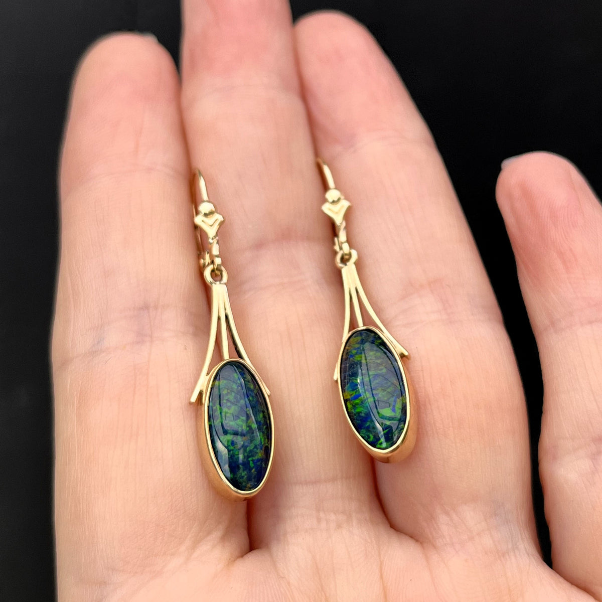 ANTIQUE EDWARDIAN c1910 OPAL EARRINGS 9ct GOLD