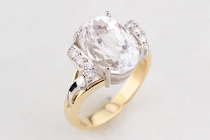 VINTAGE 7.90ct KUNZITE & DIAMOND RING 18ct GOLD