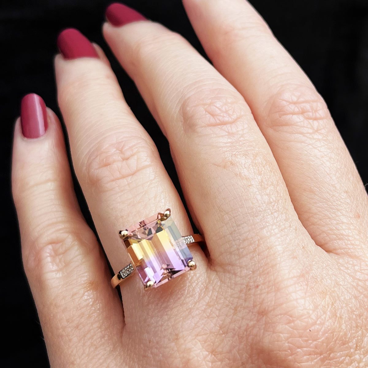 MODERN 6.4ct AMETRINE &amp; DIAMOND RING 9ct GOLD