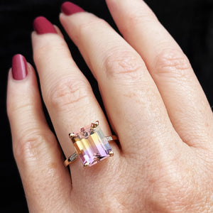 MODERN 6.4ct AMETRINE & DIAMOND RING 9ct GOLD