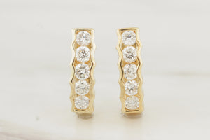 RETRO ESTATE 1ct DIAMOND HOOP EARRINGS 14ct YELLOW GOLD