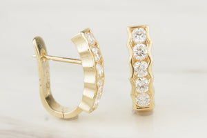 RETRO ESTATE 1ct DIAMOND HOOP EARRINGS 14ct YELLOW GOLD