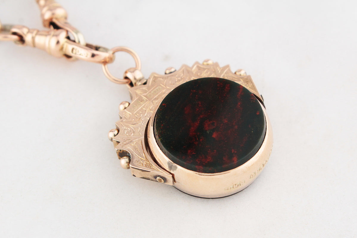 ANTIQUE VICTORIAN DOUBLE SIDED FOB SWIVEL PENDANT 9ct GOLD