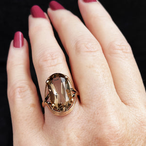 VINTAGE MID CENTURY 8.70ct SMOKY QUARTZ RING 14ct GOLD