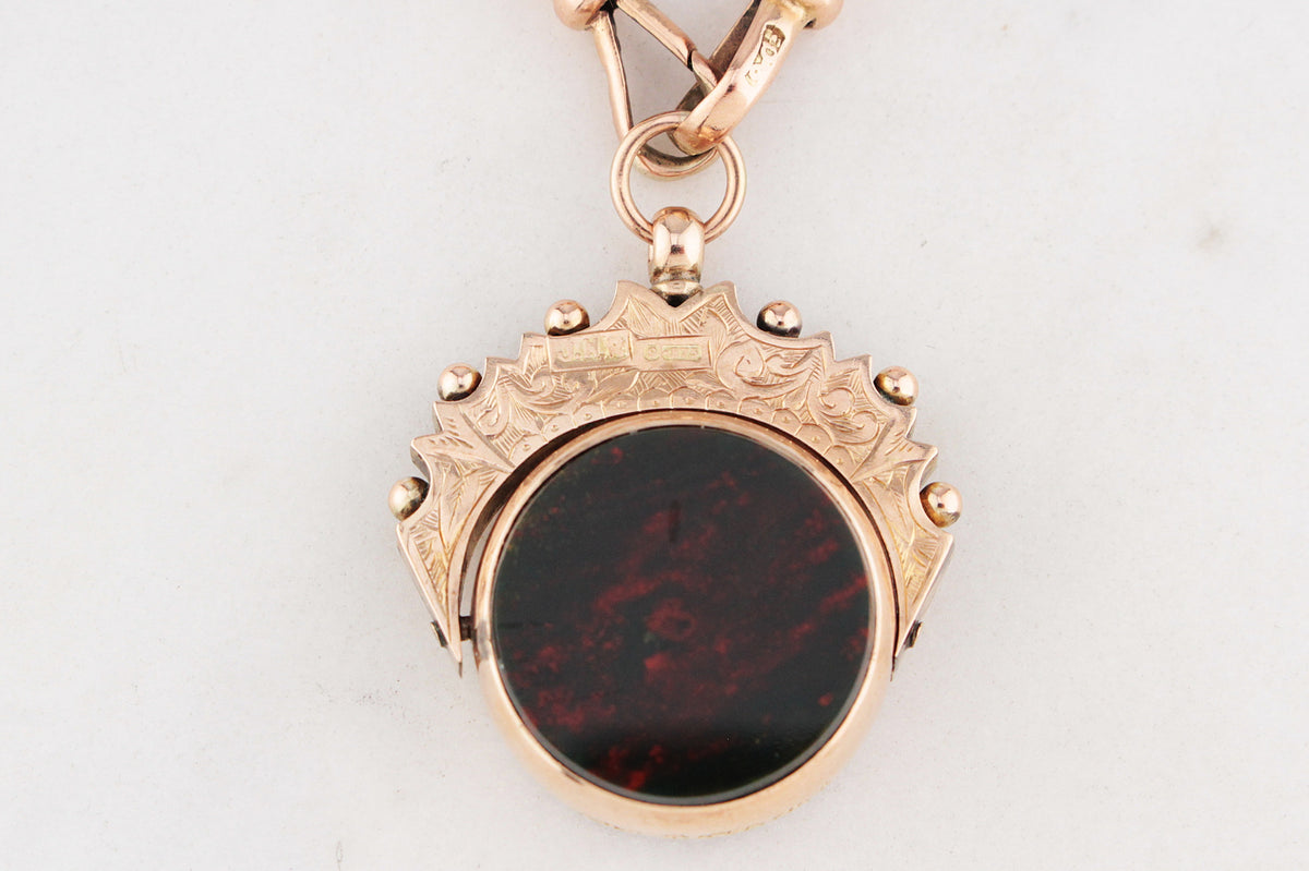 ANTIQUE VICTORIAN DOUBLE SIDED FOB SWIVEL PENDANT 9ct GOLD