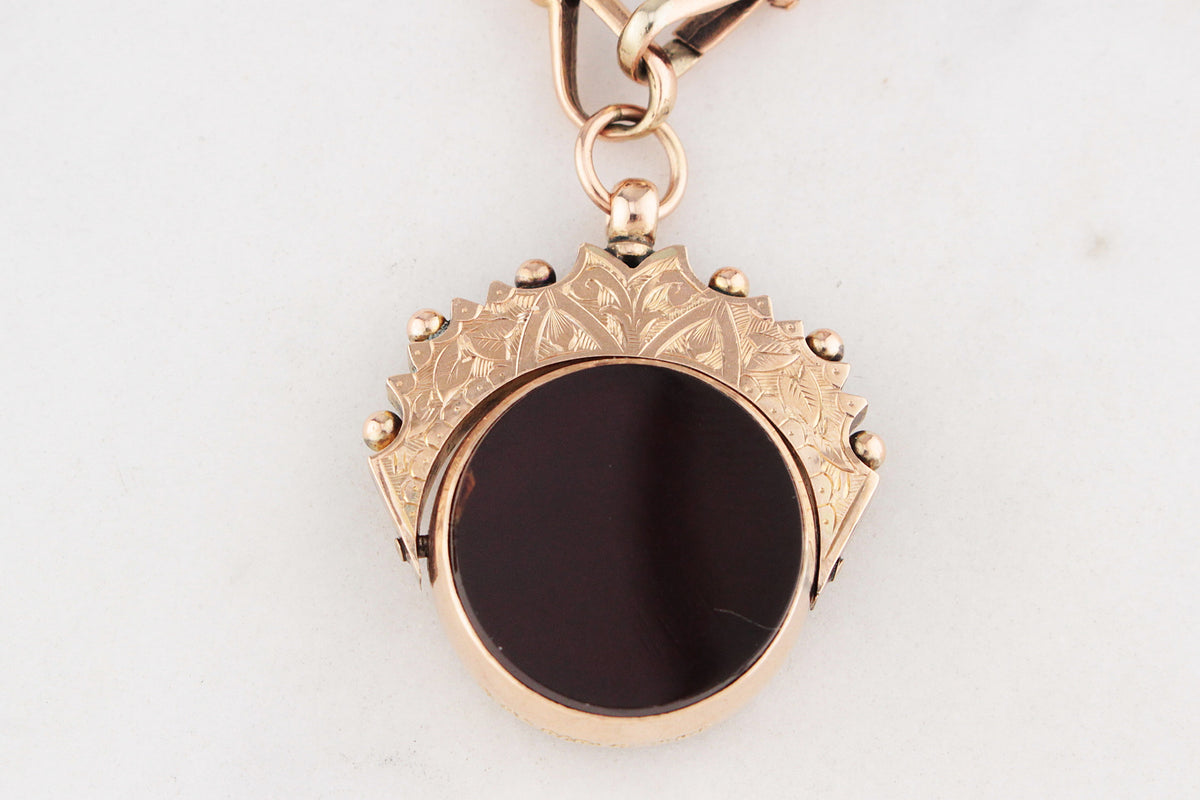 ANTIQUE VICTORIAN DOUBLE SIDED FOB SWIVEL PENDANT 9ct GOLD