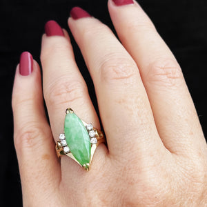 VINTAGE c1940 JADE & DIAMOND RING 14ct GOLD