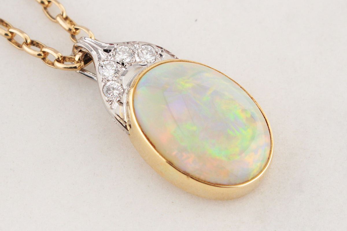 VINTAGE SOLID OPAL &amp; DIAMOND ENHANCER PENDANT 18ct GOLD