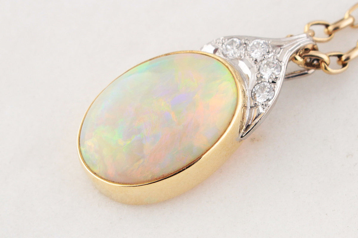 VINTAGE SOLID OPAL &amp; DIAMOND ENHANCER PENDANT 18ct GOLD