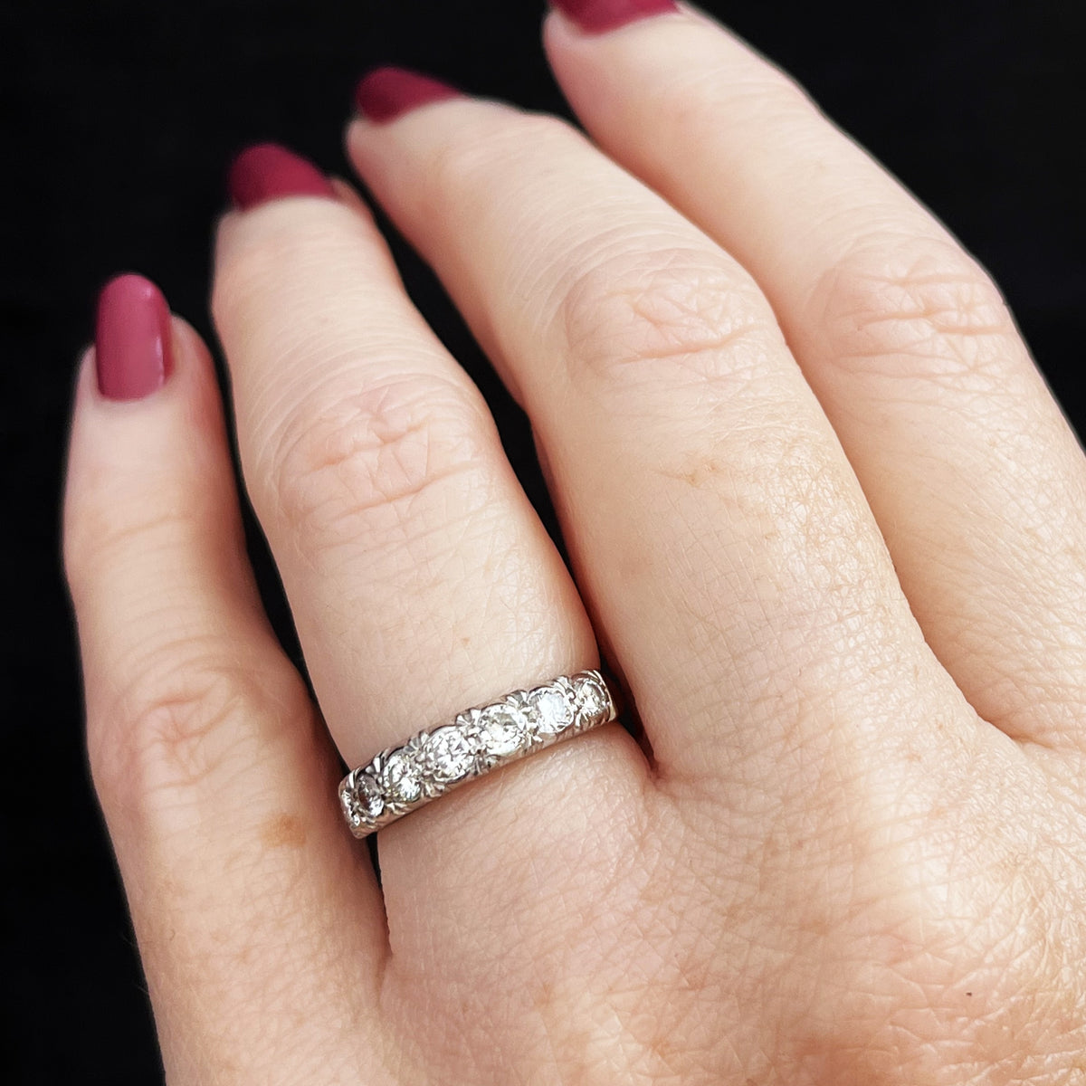 VINTAGE c1930’s SEVEN STONE .66ct DIAMOND HALF ETERNITY RING 18ct GOLD