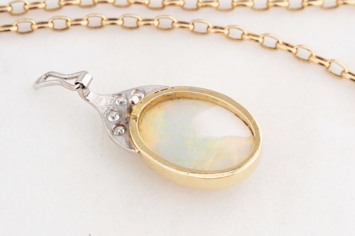 VINTAGE SOLID OPAL &amp; DIAMOND ENHANCER PENDANT 18ct GOLD