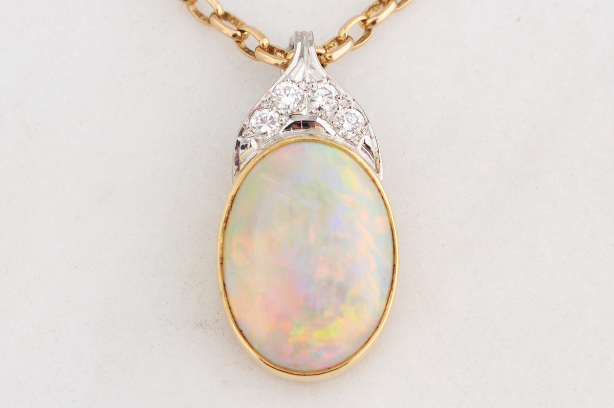 VINTAGE SOLID OPAL &amp; DIAMOND ENHANCER PENDANT 18ct GOLD