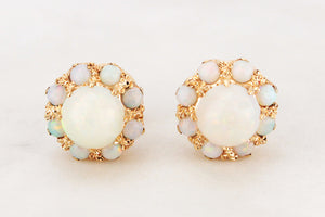 VINTAGE SOLID OPAL CLUSTER EARRINGS 9ct GOLD