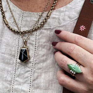 VINTAGE c1940 JADE & DIAMOND RING 14ct GOLD