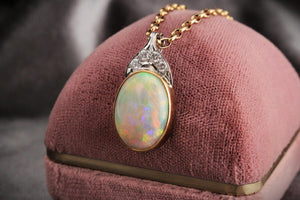 VINTAGE SOLID OPAL & DIAMOND ENHANCER PENDANT 18ct GOLD