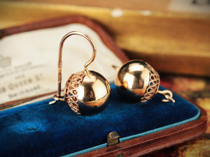 VINTAGE SOVIET ERA EURO BALL EARRINGS 14ct ROSE GOLD